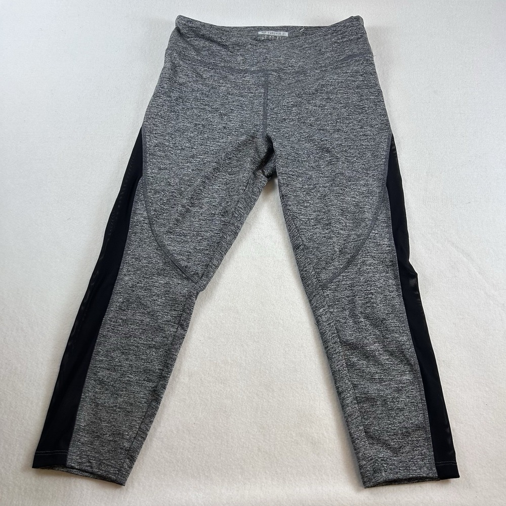 Forever 21 Active Colorblock Yoga Pants M Gray Black Sheer Workout Tights